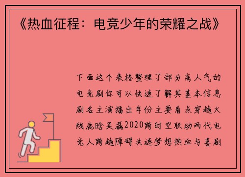《热血征程：电竞少年的荣耀之战》